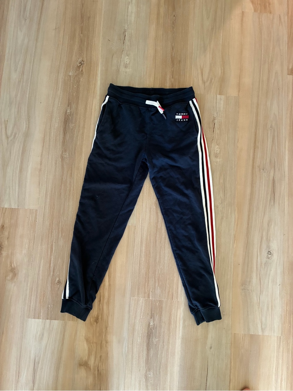 Tommy Hilfiger Kids Navy Joggers with White & Red Side Stripes